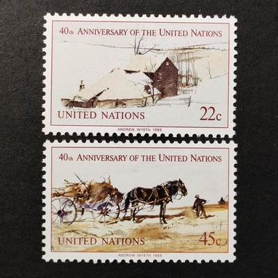 ↓君缘收藏665期☞钱币邮品↓无佣金、可寄存、满30元包邮  - 联合国纽约邮票，1989年联合国成立40周年 安德鲁·怀斯绘画2全