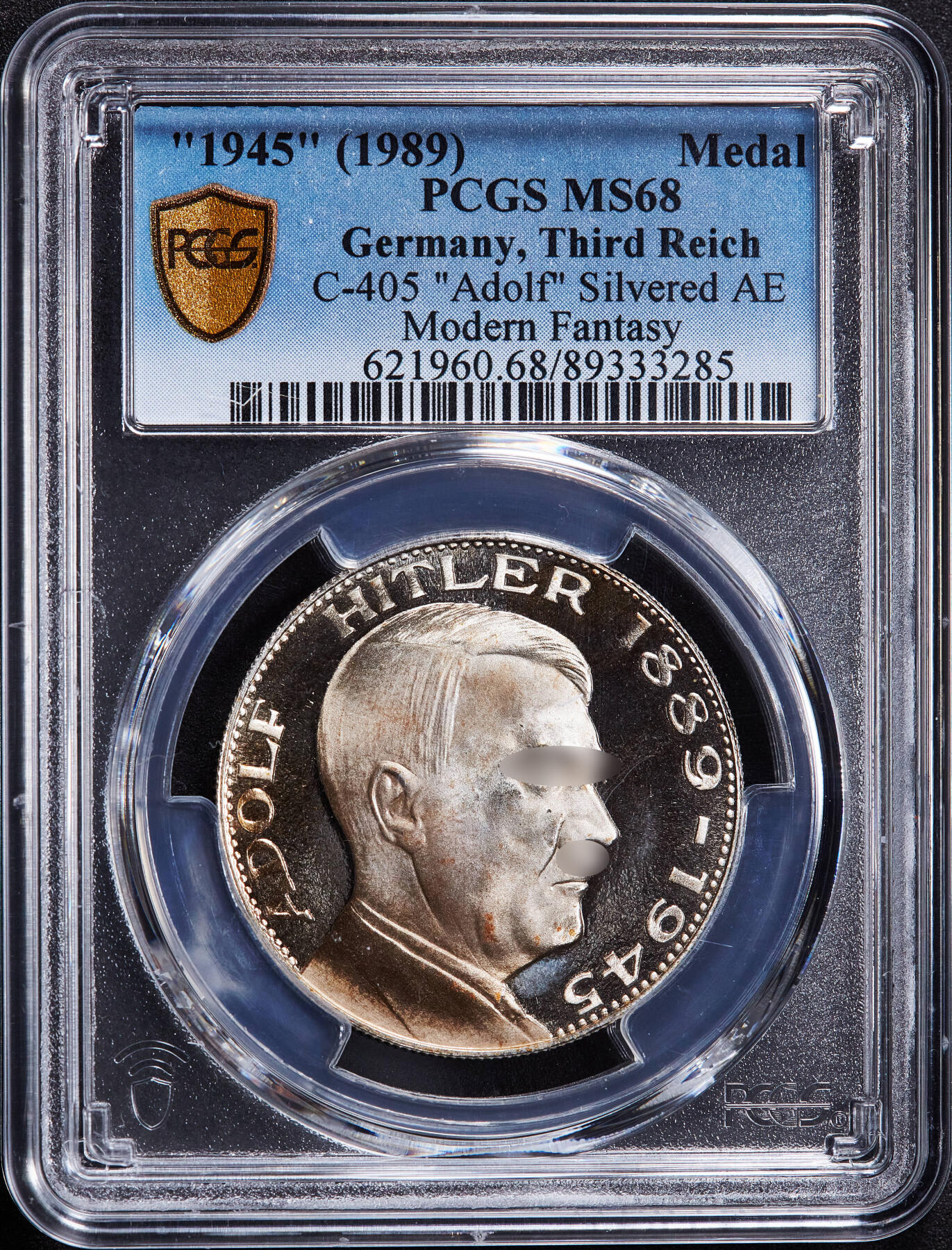 【俄甄集藏】2025年(045)12-03 星期三 晚 19:30 全场包邮 德国1989年纪念1945年总理镀银铜章，PCGS MS68，亚军分，黄油彩顶级状态，经典品种，类精制底板，原图联系客服或前往对应官网进行查询