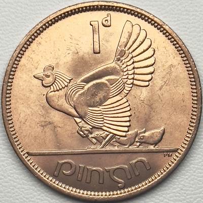 ＜小葵钱铺＞第66期·散币·银币场·满200包邮，不寄存·12月1号发货 - 爱尔兰1968年母鸡和小鸡1便士铜币