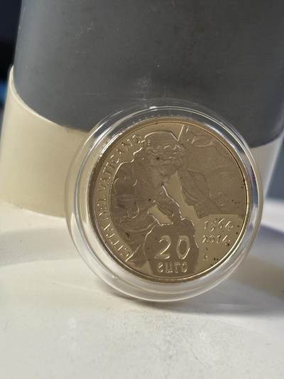 梵蒂冈2014年文艺复兴米开朗基罗逝世纪念金币，917金，6克，发行2400枚，有氧化点，金价5282