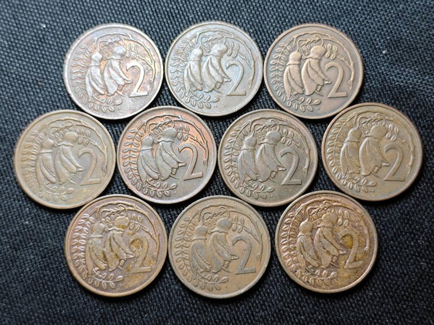 KK钱币收藏小铺 （套币 好品/批量散币 银币）专场  2月预留时间 周末发货  新西兰2分铜币一组10枚