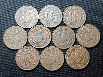 KK钱币收藏小铺 （套币 好品/批量散币 银币）专场  2月预留时间 周末发货 -  新西兰2分铜币一组10枚