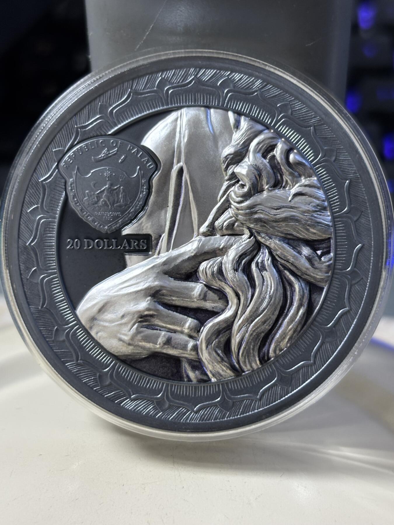 第183期拍卖 帕劳2022年永恒的雕塑系列《梅瑟》3盎司纪念银币，499银，发行量999枚