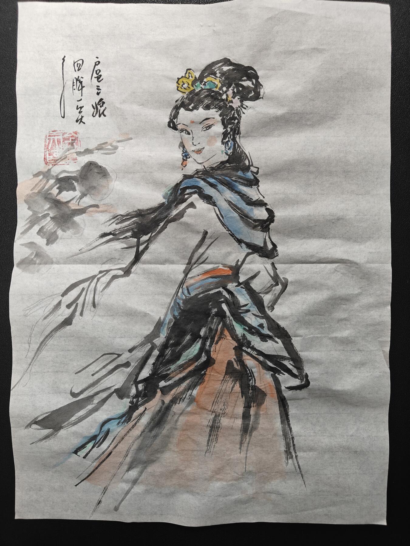 天玑星卡拍第144期《12.1周一截拍》持续收拍收评中 满赠卡需备注 【手绘水墨画】bowen艺术 原创水墨画 回眸一笑 扈三娘 A4左右尺寸 宣纸