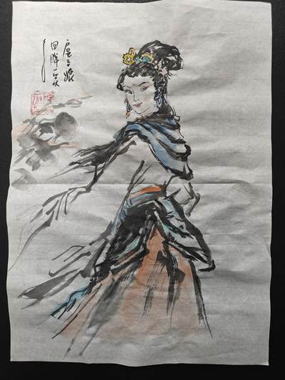 天玑星卡拍第144期《12.1周一截拍》持续收拍收评中 满赠卡需备注 - 【手绘水墨画】bowen艺术 原创水墨画 回眸一笑 扈三娘 A4左右尺寸 宣纸