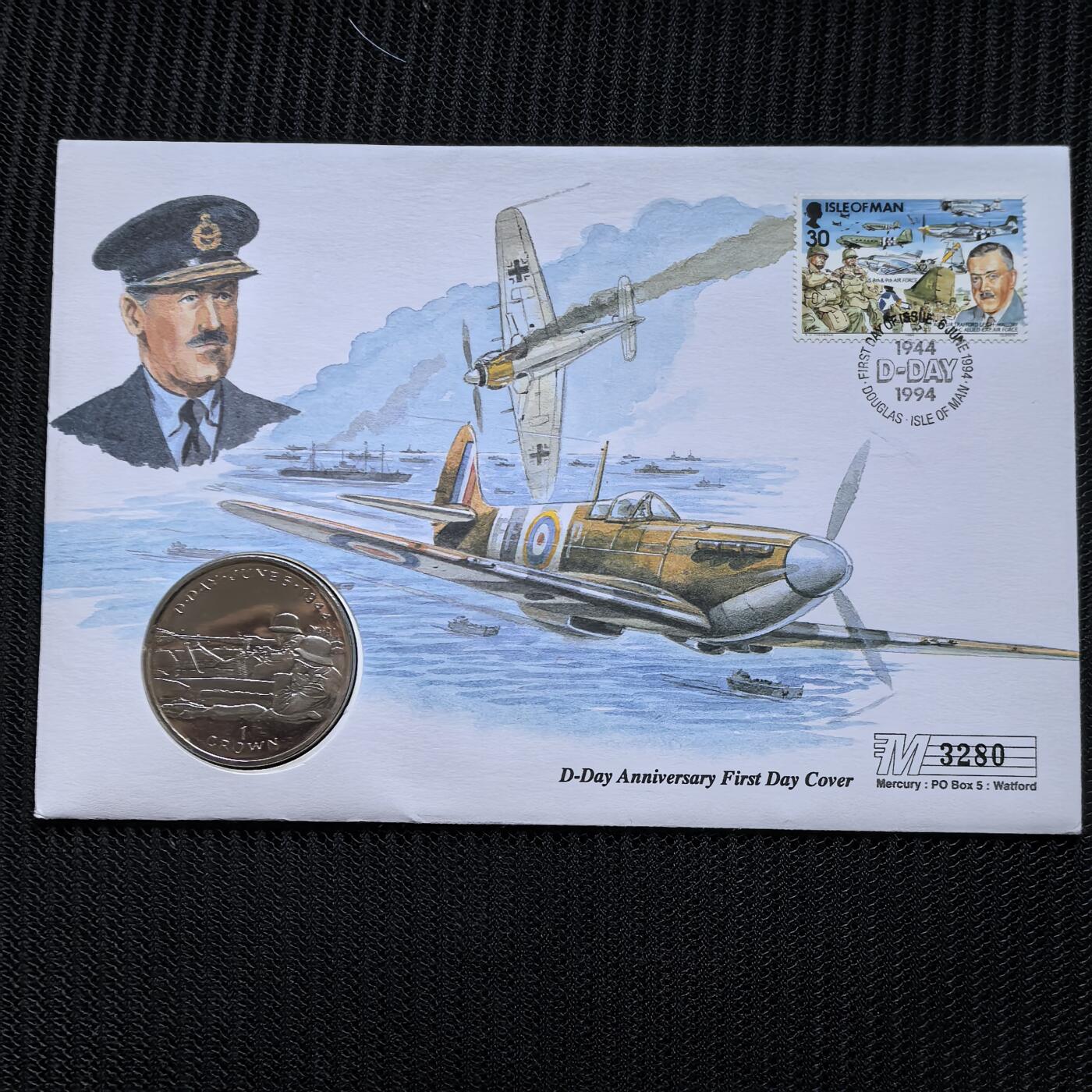 道一币馆币章第一百五十六场 邮币封 马恩岛1994年诺曼底登陆50周年系列-德军机枪阵地1克朗纪念币