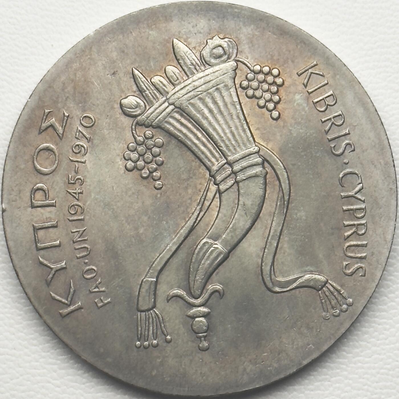 ＜小葵钱铺＞第66期·散币·银币场·满200包邮，不寄存·12月1号发货 塞浦路斯1970年F.A.O 500密尔纪念币