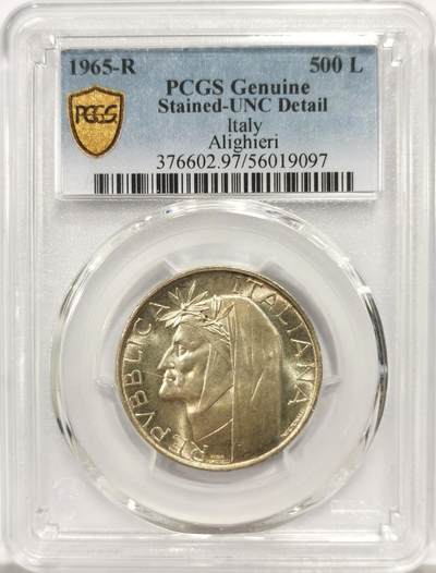 博洋堂世界钱币拍卖第149期（全场包邮） - PCGS UNC 意大利1965年但丁500里拉纪念银币