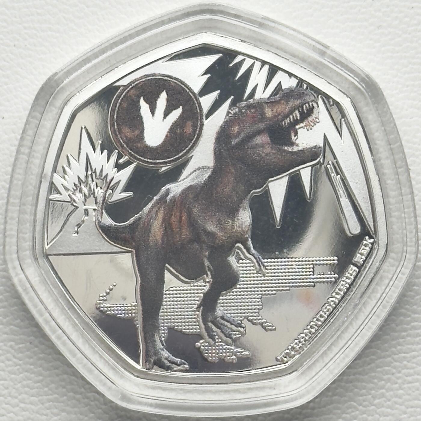 ＜小葵钱铺＞第66期·散币·银币场·满200包邮，不寄存·12月1号发货 〈发行量9999〉所罗门群岛2023年恐龙时代·霸王龙50分彩色镀银纪念币