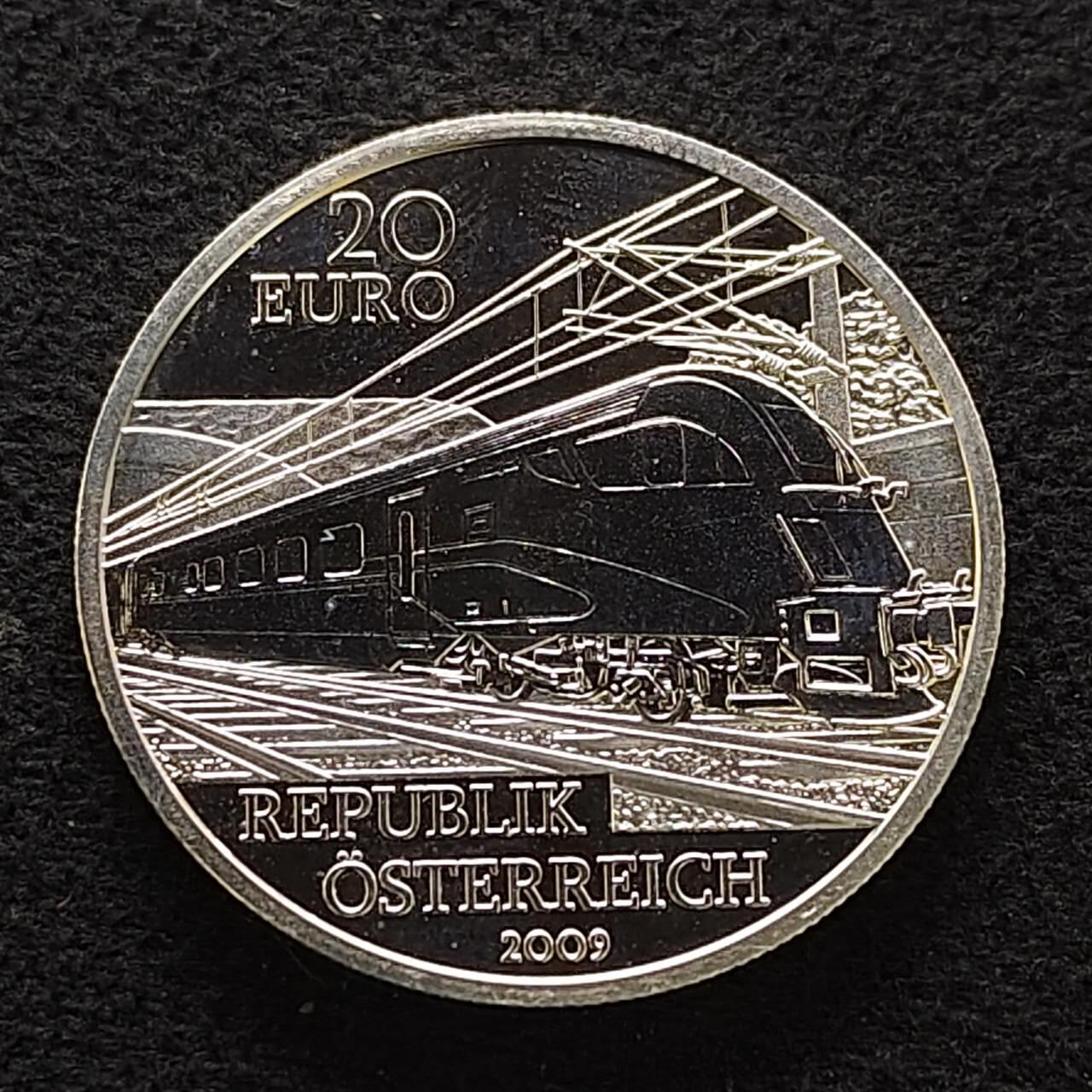 【全场包邮】纯粹捡漏拍483场（免费代拍第20场） 奥地利2009年20欧元未来的铁路纪念银币-盒证全