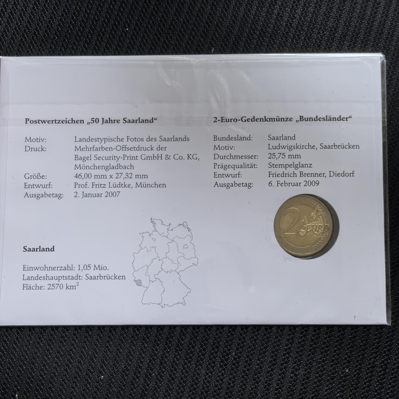 道一币馆币章第一百五十六场 邮币封 德国2009年萨尔州/圣路德维希教堂2欧元纪念币
