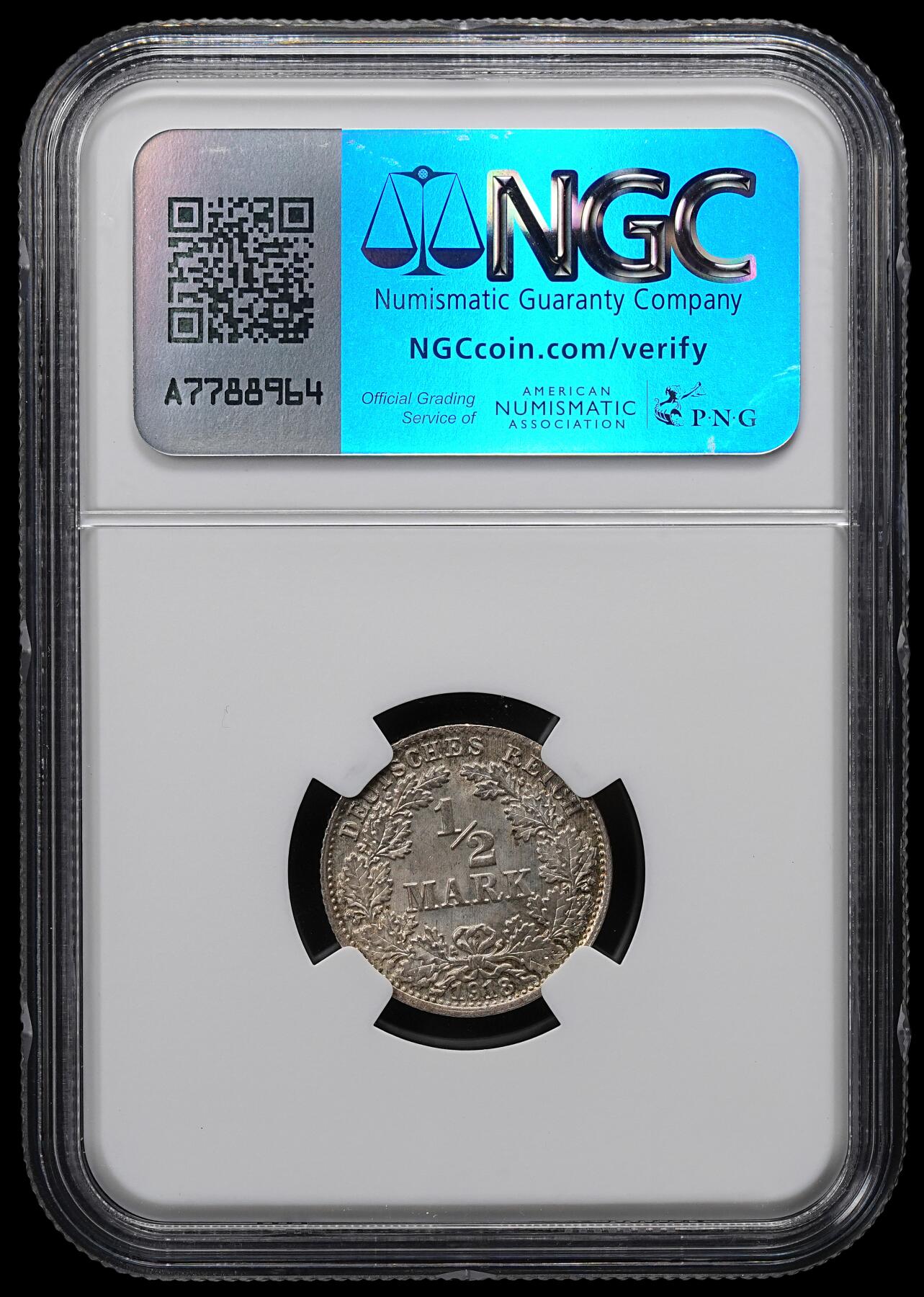 修遠堂世界钱币第九十五期 NGC MS66 1918年德国1/2马克银币 D厂铭