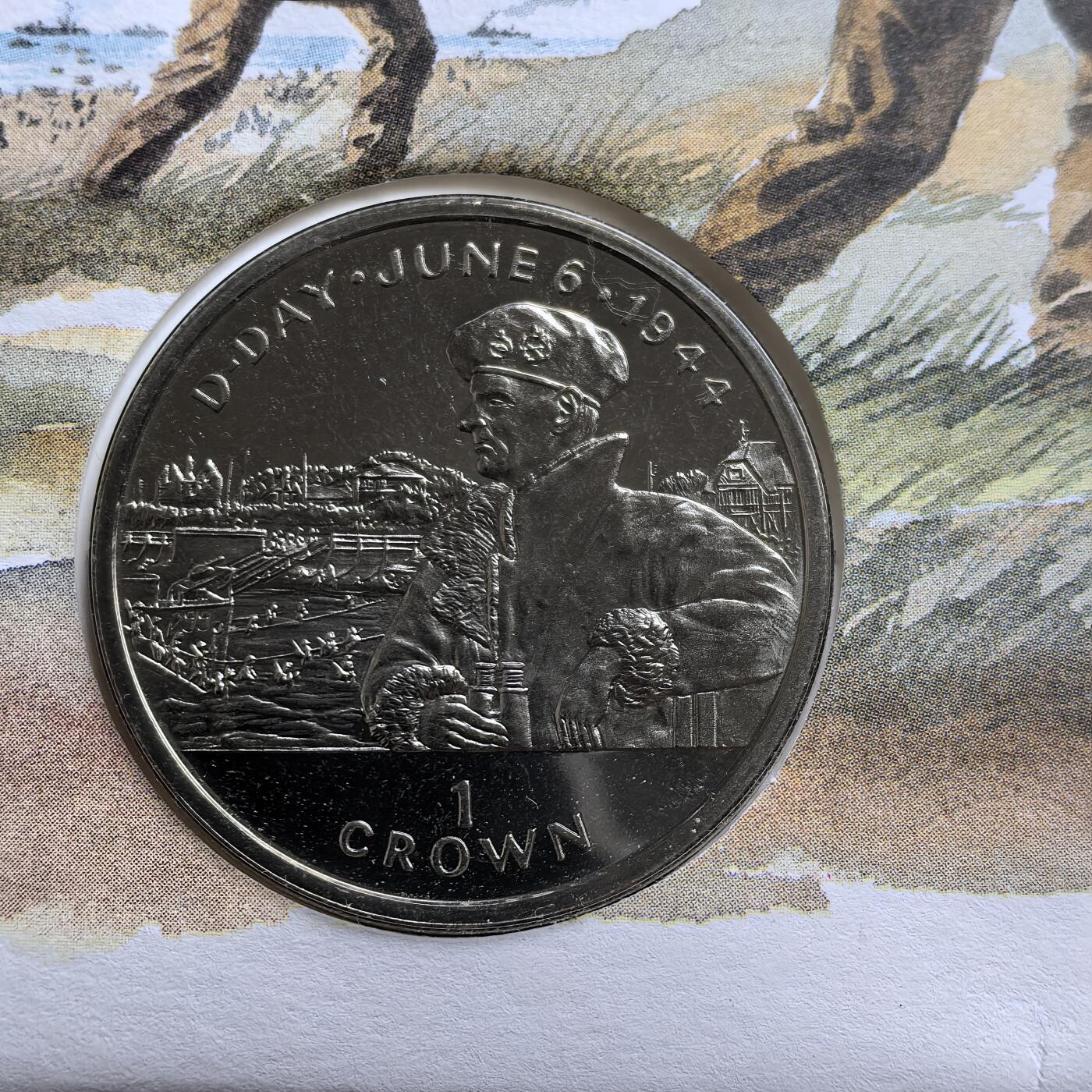 道一币馆币章第一百五十六场 邮币封 马恩岛1994年诺曼底登陆50周年系列-蒙哥马利将军1克朗纪念币