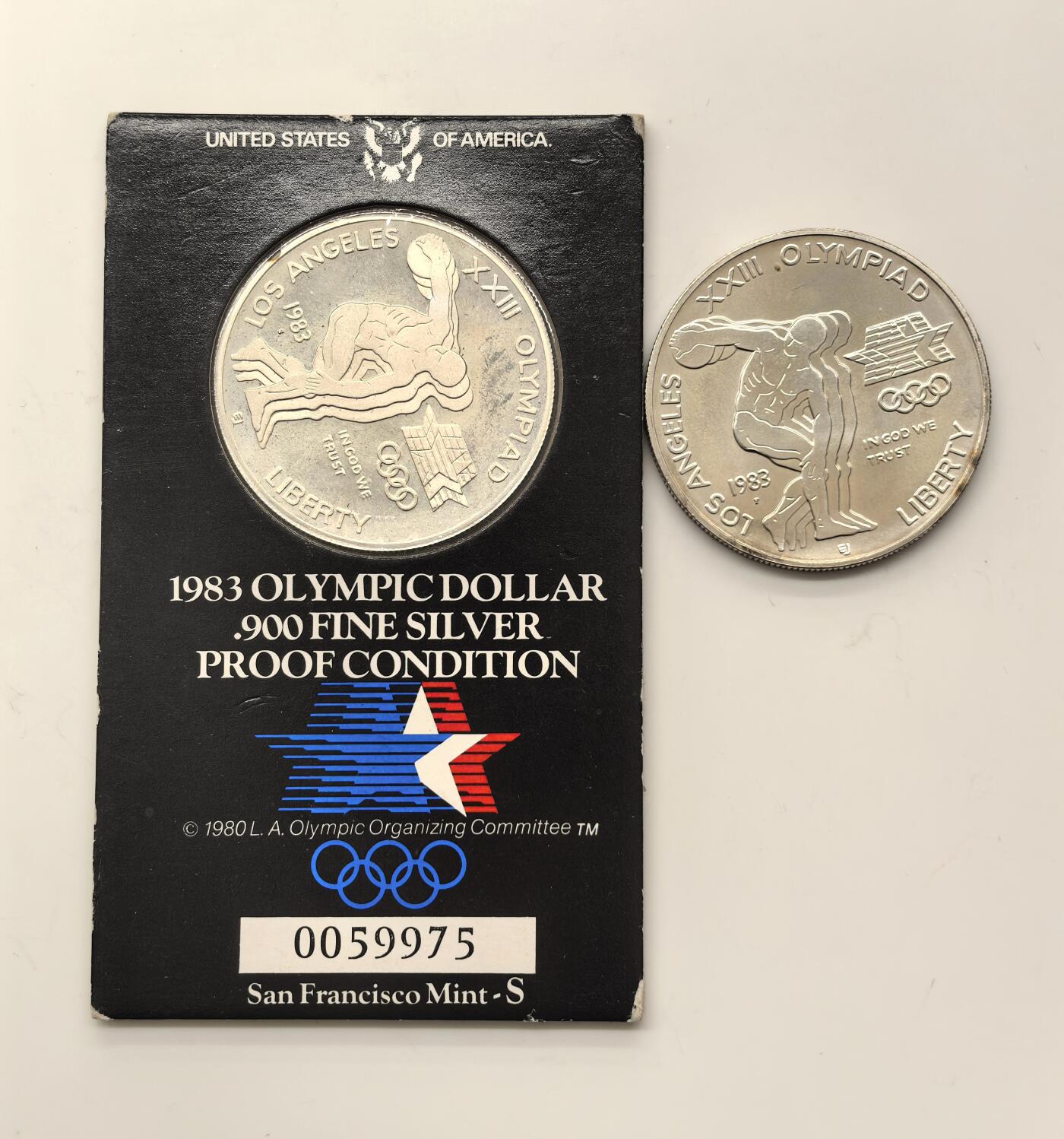 博洋堂世界钱币拍卖第149期（全场包邮） 美国1983年洛杉矶奥运会1美元大银币2枚