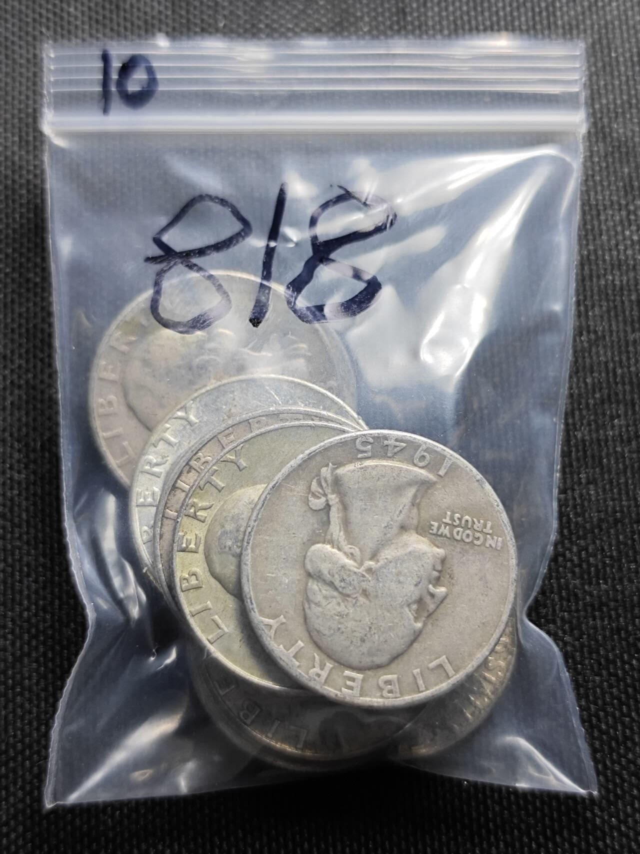 KK钱币收藏小铺 （套币 好品/批量散币 银币）专场  2月预留时间 周末发货  美国25分银币一组10枚