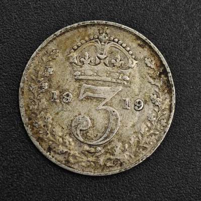 【淘币小摊】限时拍第八百一十二拍  小银币场  满百包邮可预留两周  周一统一发货  - 英国1919年乔治五世3便士银币