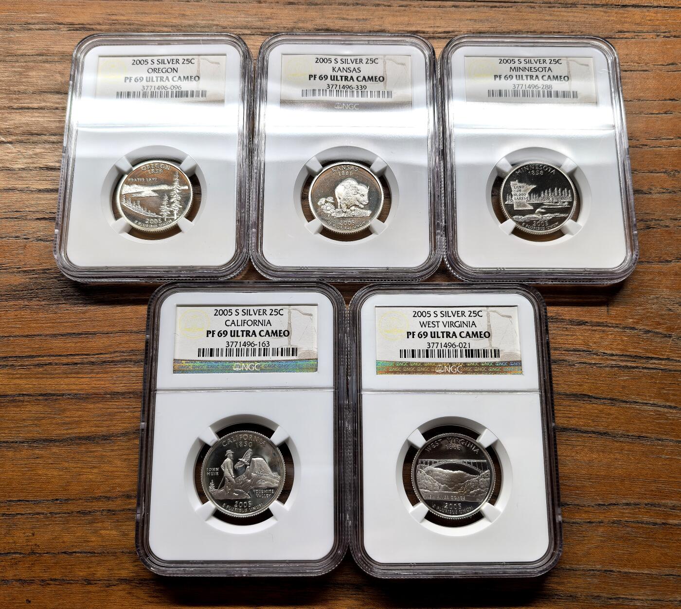 纫秋兰以为佩·凡希社微拍感恩专场 2005美国联邦州25分纪念银币五枚套NGC-PF69UC，俄勒冈等。