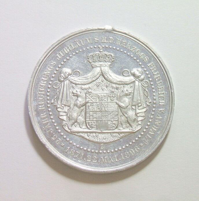德国安哈特1896年 腓特烈一世高浮雕精制大铝章 40MM