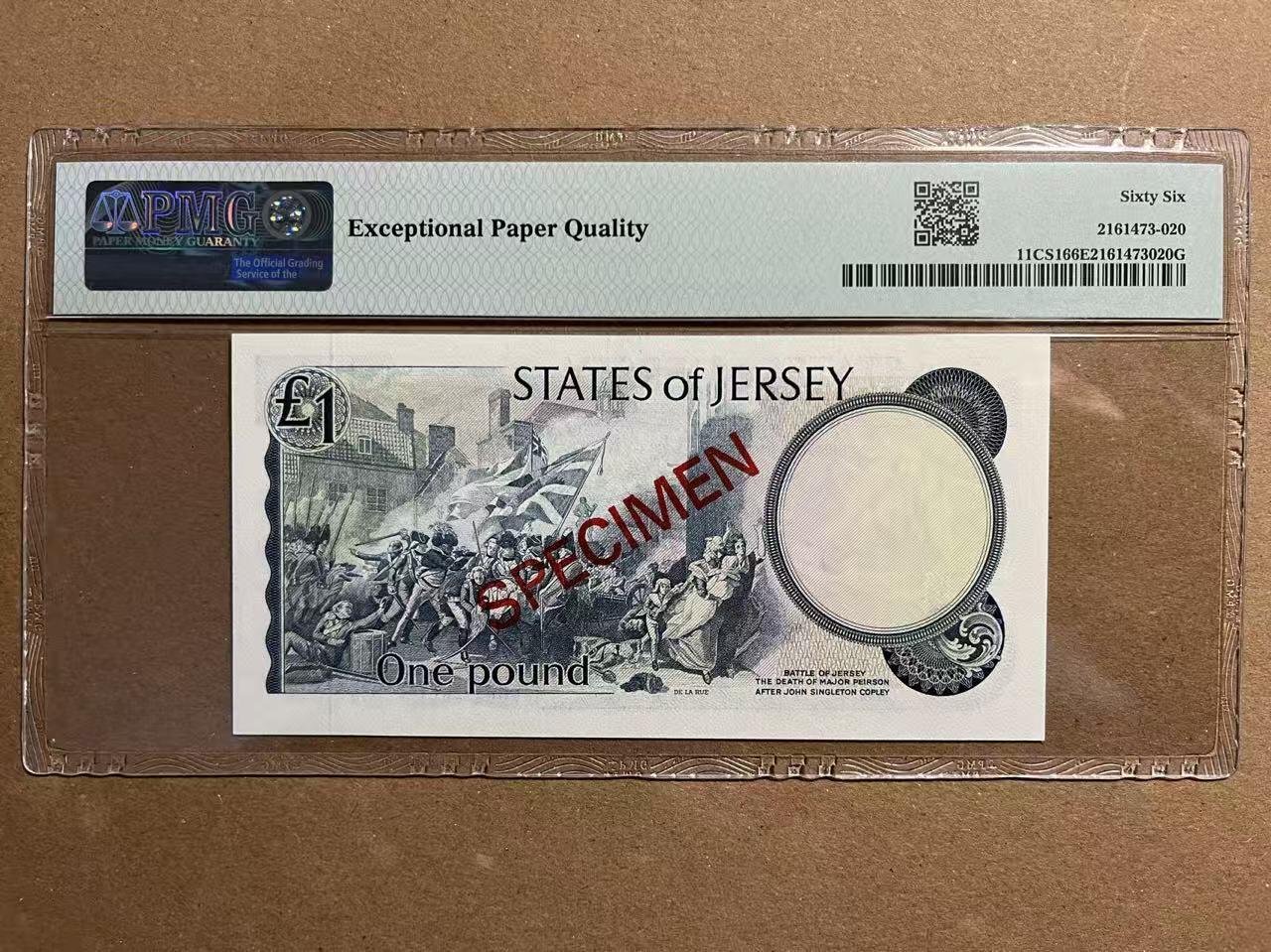 【礼羽收藏】🌏世界钱币拍卖第114期 【PMG66、67】【*002317】1978年泽西岛1、5、10、20镑样钞 四张全同号 千位号