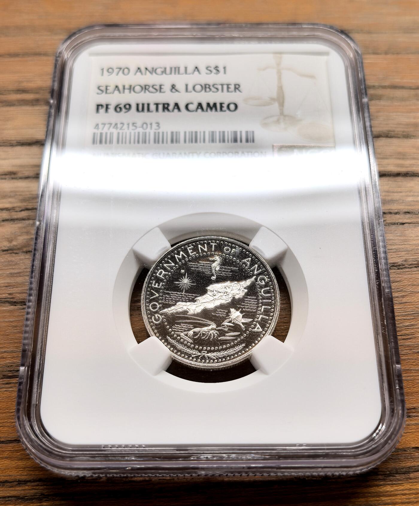 纫秋兰以为佩·凡希社微拍感恩专场 1970安圭拉龙虾与海马Dollar银币精铸NGC-PF69UC