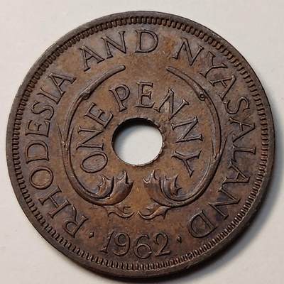 布加迪🐬～世界钱币(上海)🌾第 262 期 /  各国套币和散币 - 罗德西亚和尼亚萨兰 1962年 1便士 伊丽莎白女王