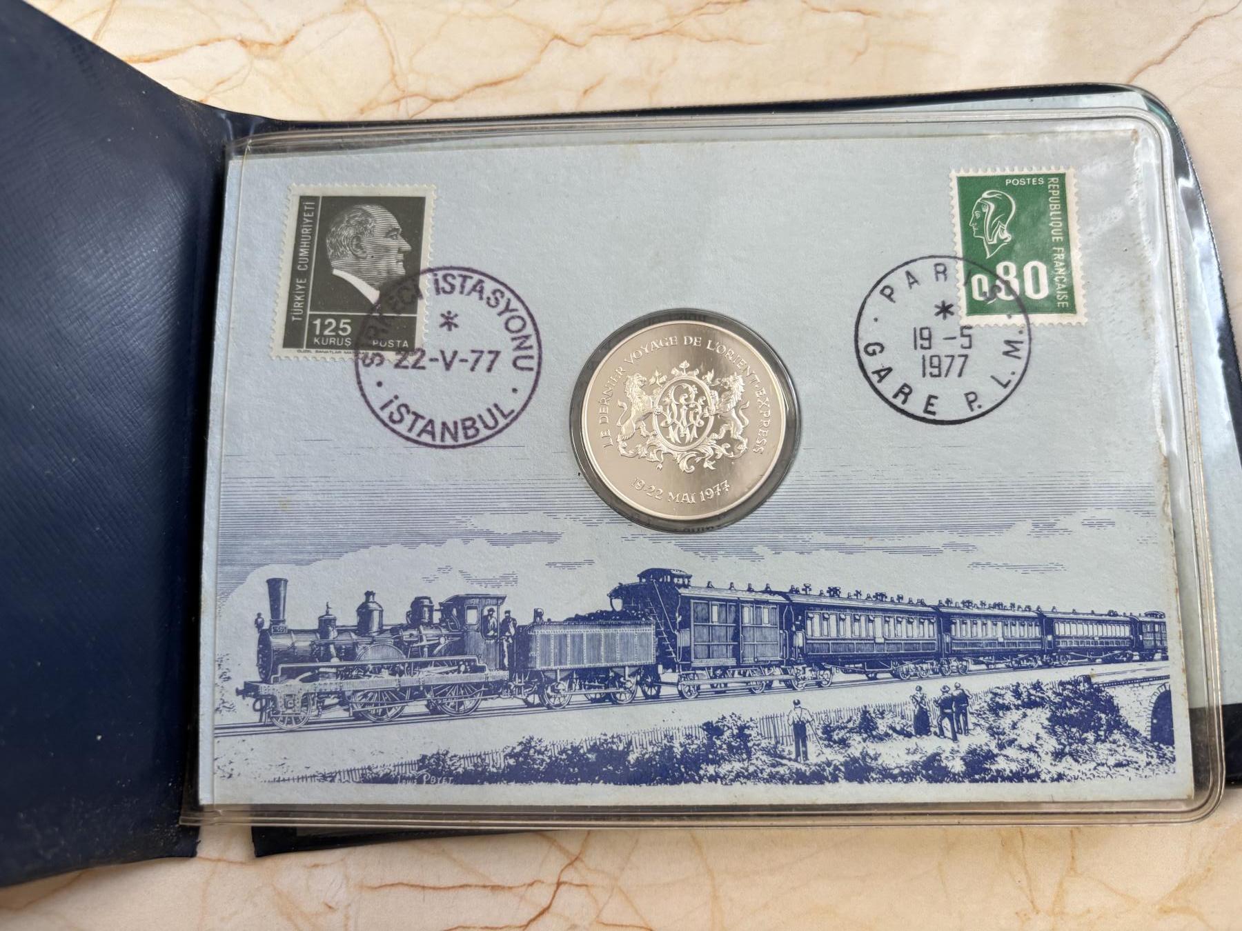 第183期拍卖 国外发行东方快车的最后旅程纪念银章，925银，边齿有标，带卡重22克，直径32毫米