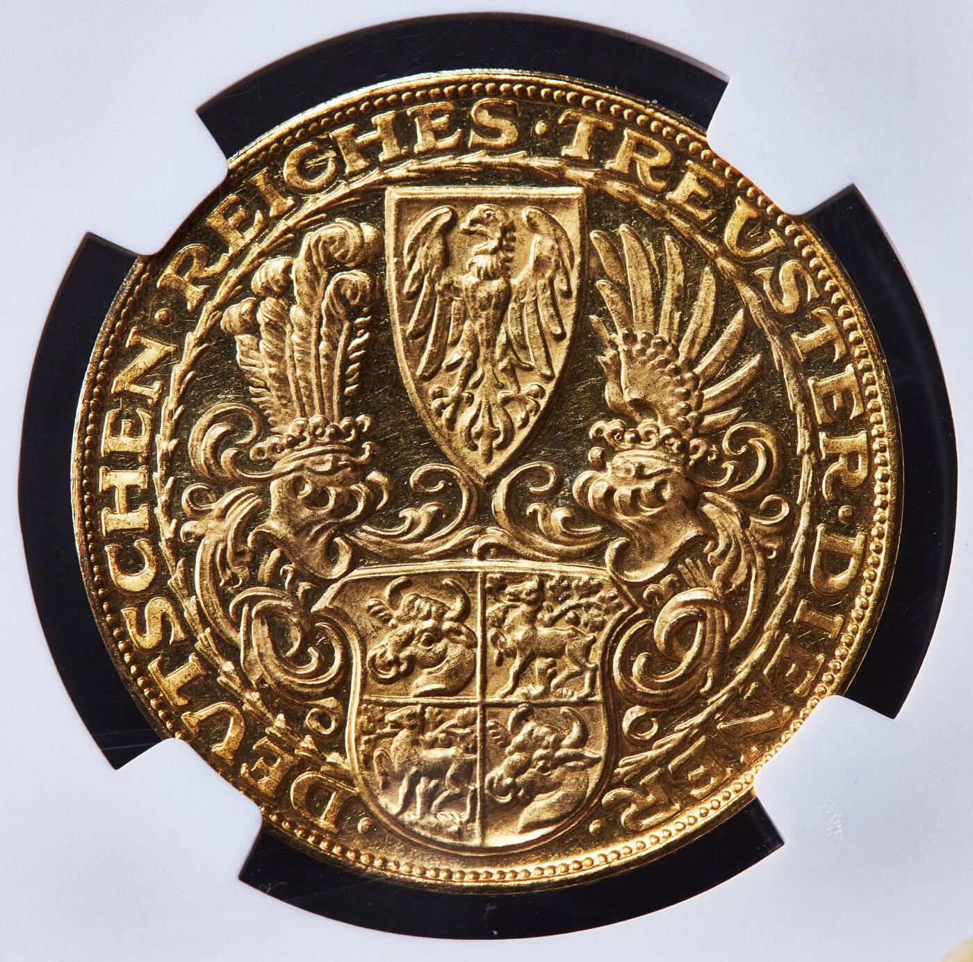 【俄甄集藏】2025年(045)12-03 星期三 晚 19:30 全场包邮 德国魏玛1927年D版兴登堡80寿辰5马克型纪念金章，NGC MS62，类精制底板，卡尔·哥茨作品，重：22.59克，稀少品种