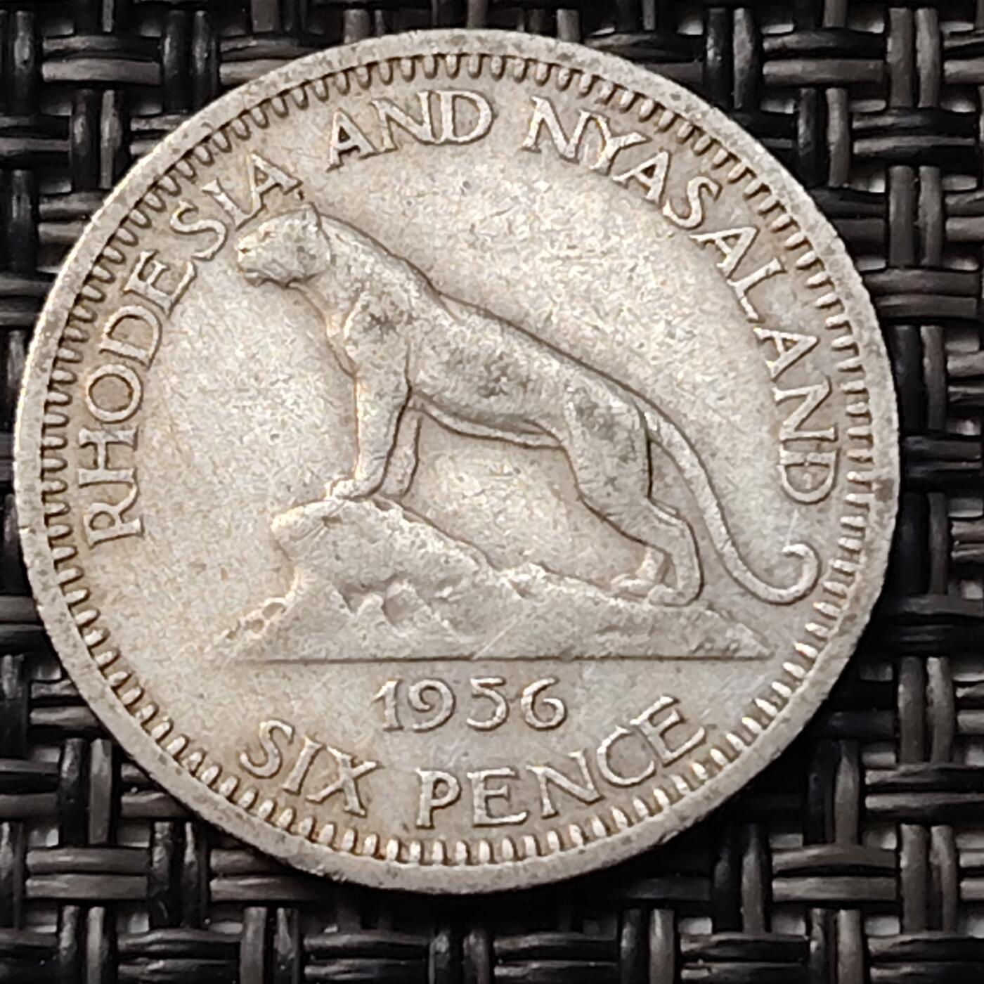 布加迪🐬～世界钱币(上海)🌾第 262 期 /  各国套币和散币 罗德西亚和尼亚萨兰 1956年 6便士 女王头像