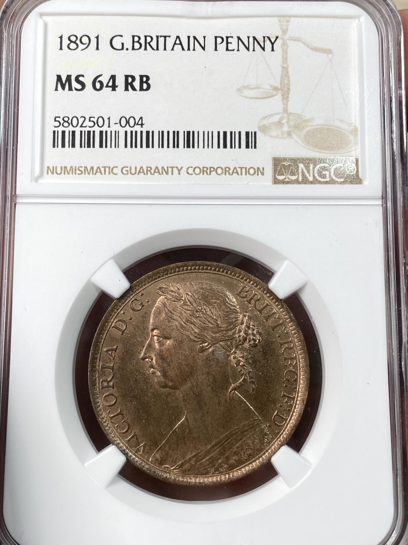 万国钱币拍卖第056期 NGC MS64 1891英国小维1便士铜币 高分红铜光