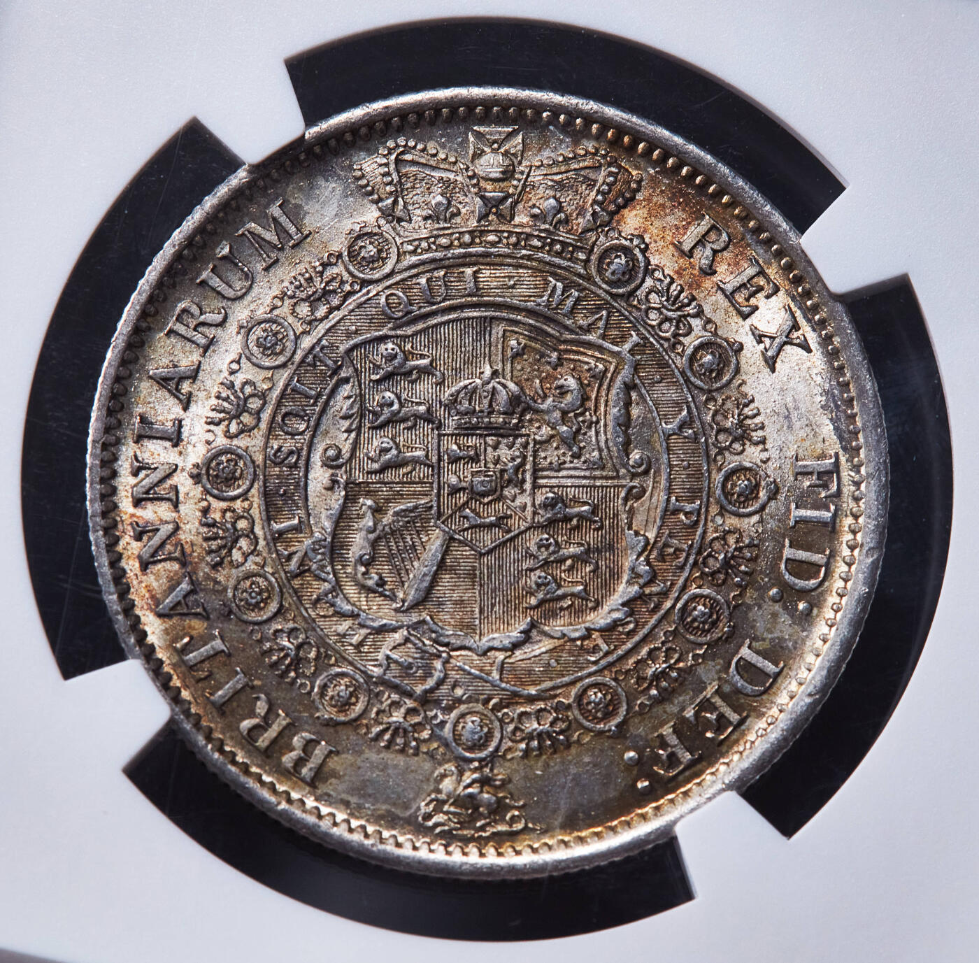 【俄甄集藏】2025年(045)12-03 星期三 晚 19:30 全场包邮 英国1817年乔治三世牛头半克朗银币，NGC MS63，黄油五彩转光品相，名誉品种