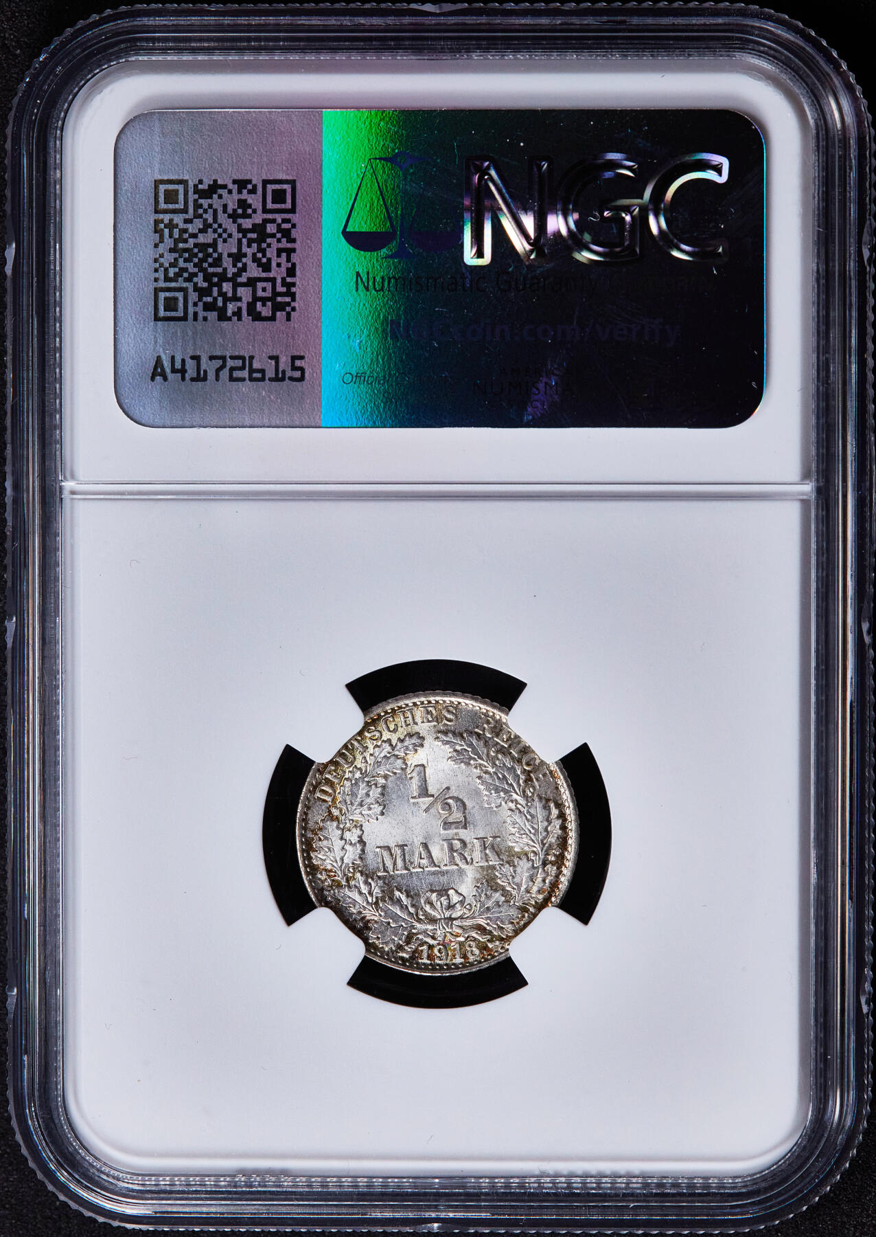 【俄甄集藏】2025年(045)12-03 星期三 晚 19:30 全场包邮 德国1918年威廉二世D版1/2马克银币，NGC MS66，黄油环彩，顶级转光