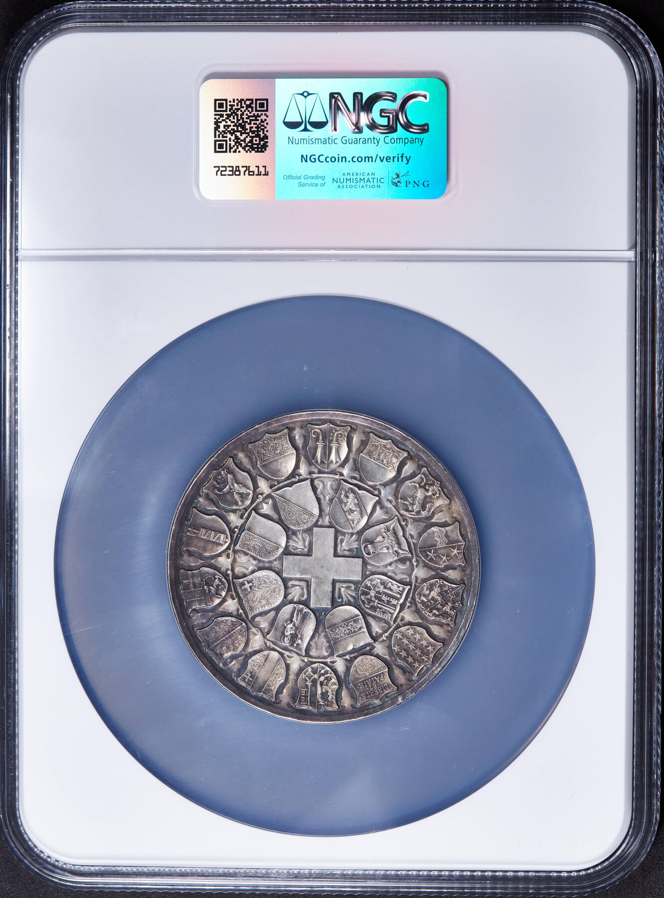 【俄甄集藏】2025年(045)12-03 星期三 晚 19:30 全场包邮 瑞士1898年纪念国立博物馆建成镀银大铜章，NGC MS63，直径：57mm，原味老包浆，设计精美