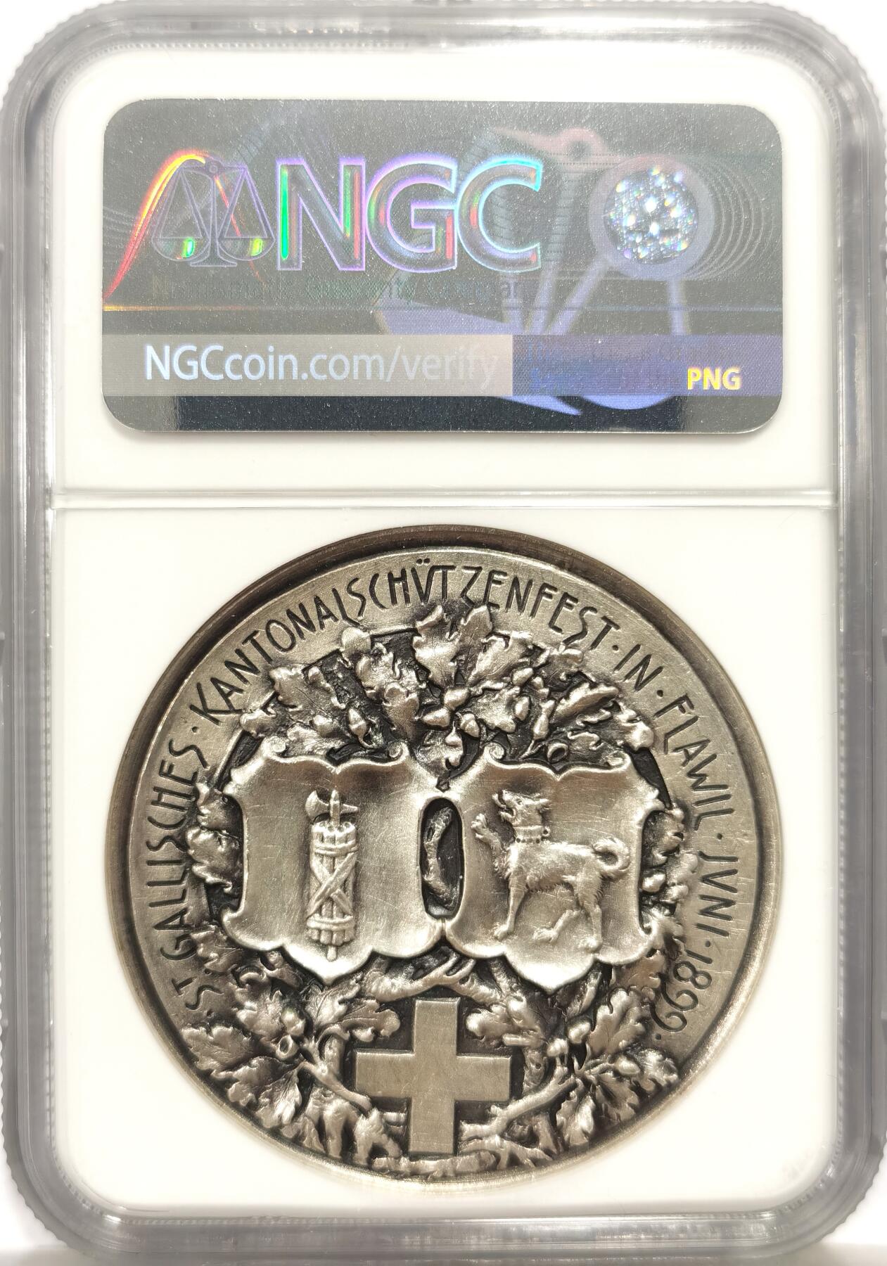 博洋堂世界钱币拍卖第149期（全场包邮） NGC UNCD 1899年瑞士圣加伦射击节银章，比较少见的品种，底板很干净状态不错
