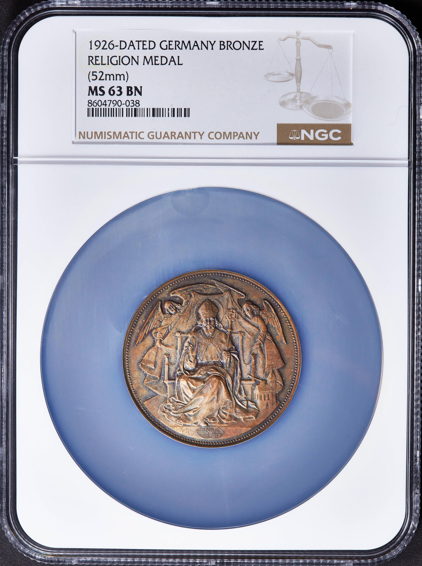 【俄甄集藏】2025年(045)12-03 星期三 晚 19:30 全场包邮 德国1926年纪念基希贝格的圣沃尔夫冈朝圣教堂完成重建大铜章，NGC MS63，稀有品种，直径：52mm