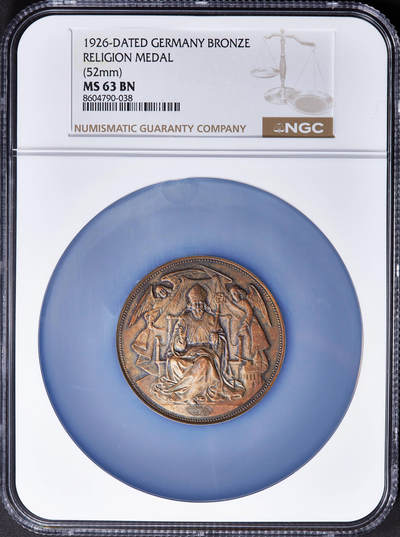 【俄甄集藏】2025年(045)12-03 星期三 晚 19:30 全场包邮 - 德国1926年纪念基希贝格的圣沃尔夫冈朝圣教堂完成重建大铜章，NGC MS63，稀有品种，直径：52mm