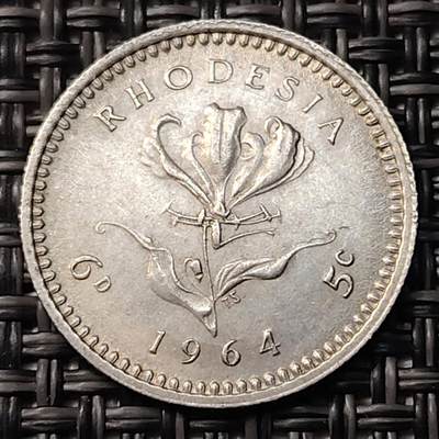 布加迪🐬～世界钱币(上海)🌾第 262 期 /  各国套币和散币 - 罗德西亚 1964年 6便士 女王头像
