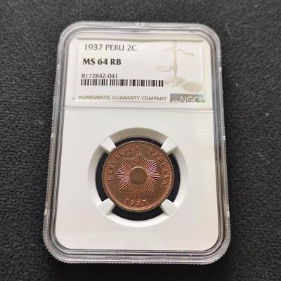 【全场包邮】纯粹捡漏拍483场（免费代拍第20场） - 秘鲁1937年2分铜币-NGC MS64 RB