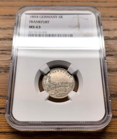 纫秋兰以为佩·凡希社微拍感恩专场 - 1854德国法兰克福城市景观6K银币NGC-MS63，原色银光，铸出状态。