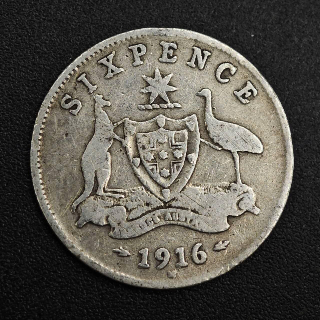 【淘币小摊】限时拍第八百一十二拍  小银币场  满百包邮可预留两周  周一统一发货  澳大利亚1916年乔治五世6便士银币