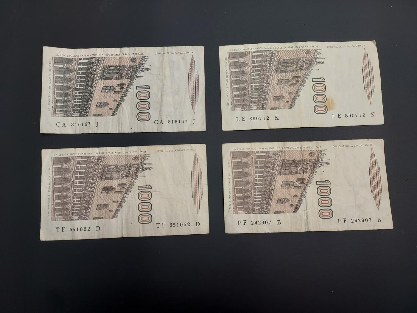 博彦收藏   12月8日 8点 钱币专场 意大利旧版1000里拉4张 流通品