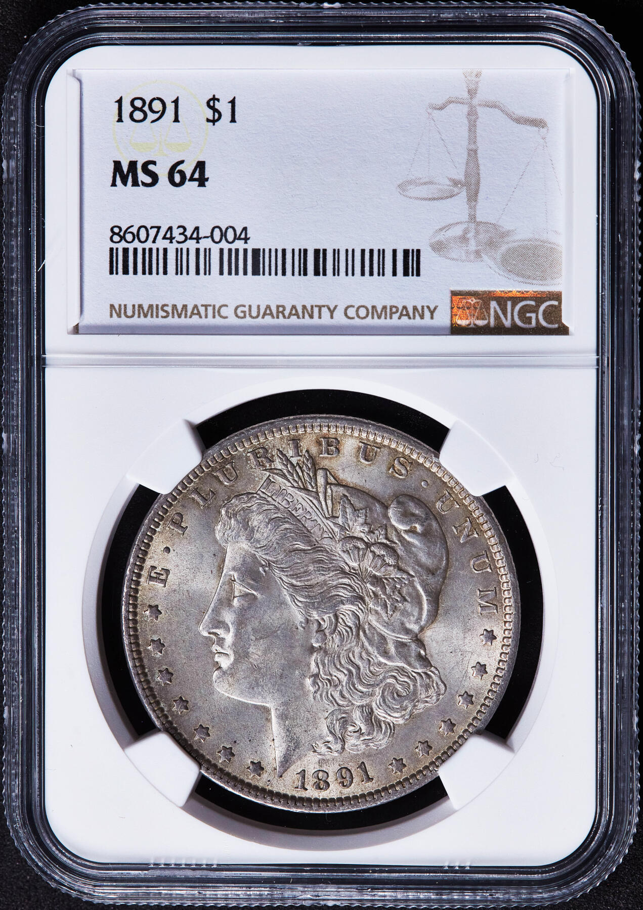 【俄甄集藏】2025年(045)12-03 星期三 晚 19:30 全场包邮 美国1891年摩根1美元大银币，NGC MS64，黄油彩转光品相