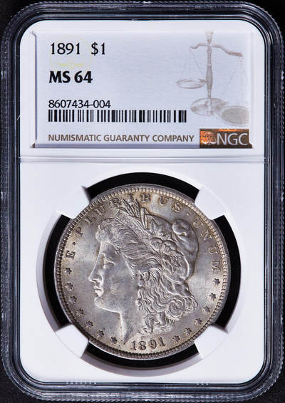 【俄甄集藏】2025年(045)12-03 星期三 晚 19:30 全场包邮 - 美国1891年摩根1美元大银币，NGC MS64，黄油彩转光品相