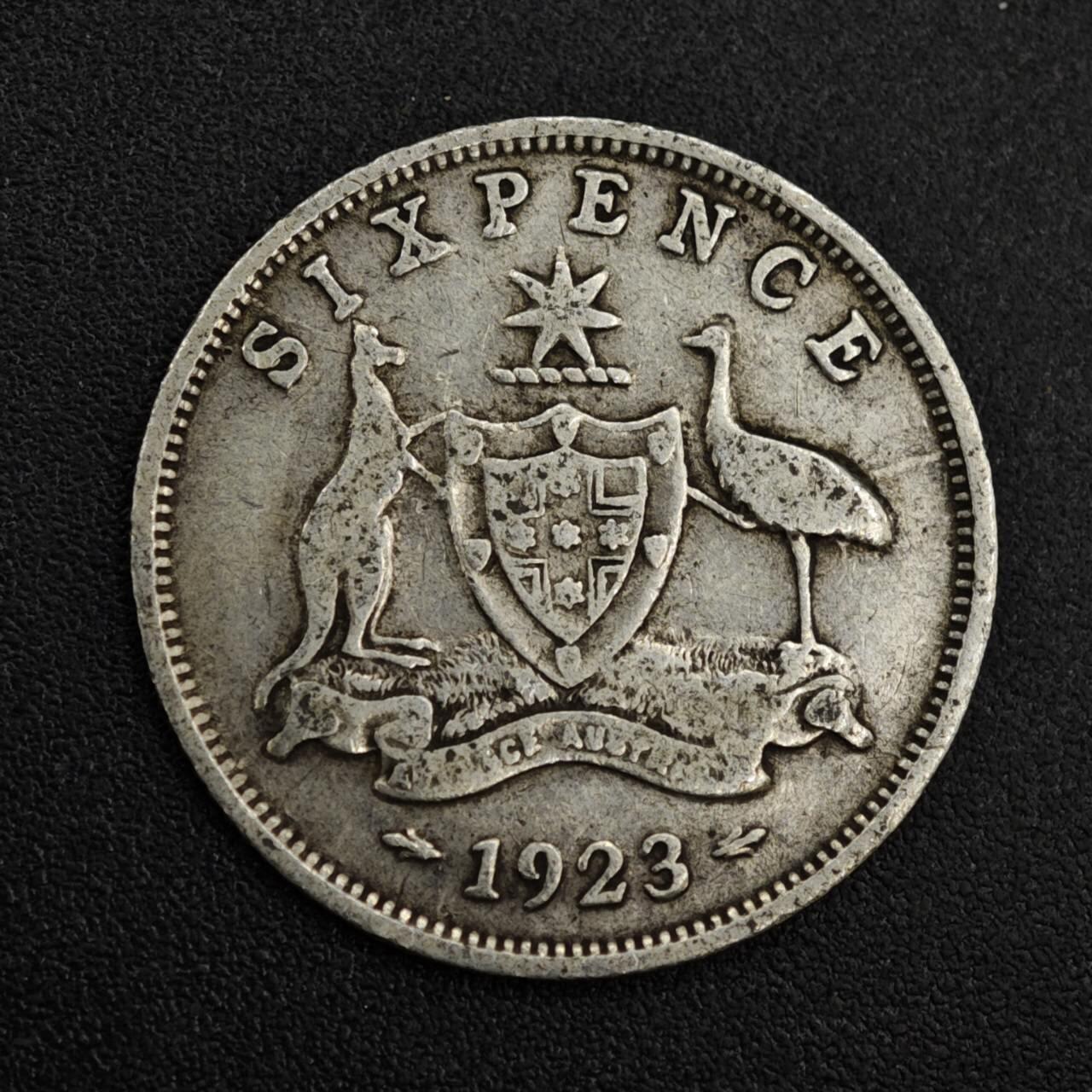 【淘币小摊】限时拍第八百一十二拍  小银币场  满百包邮可预留两周  周一统一发货  澳大利亚1923年乔治五世6便士银币