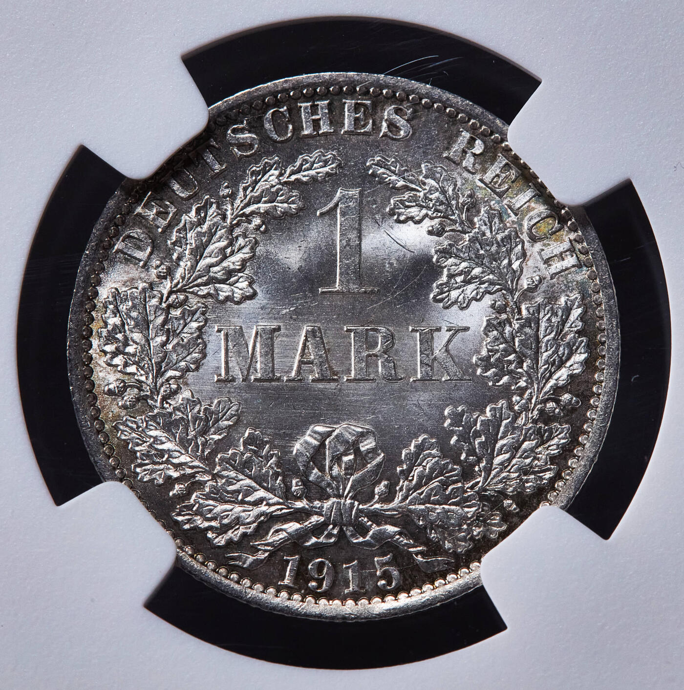 【俄甄集藏】2025年(045)12-03 星期三 晚 19:30 全场包邮 德国1915年威廉二世A版1马克银币，NGC MS66，黄油环彩，顶级转光