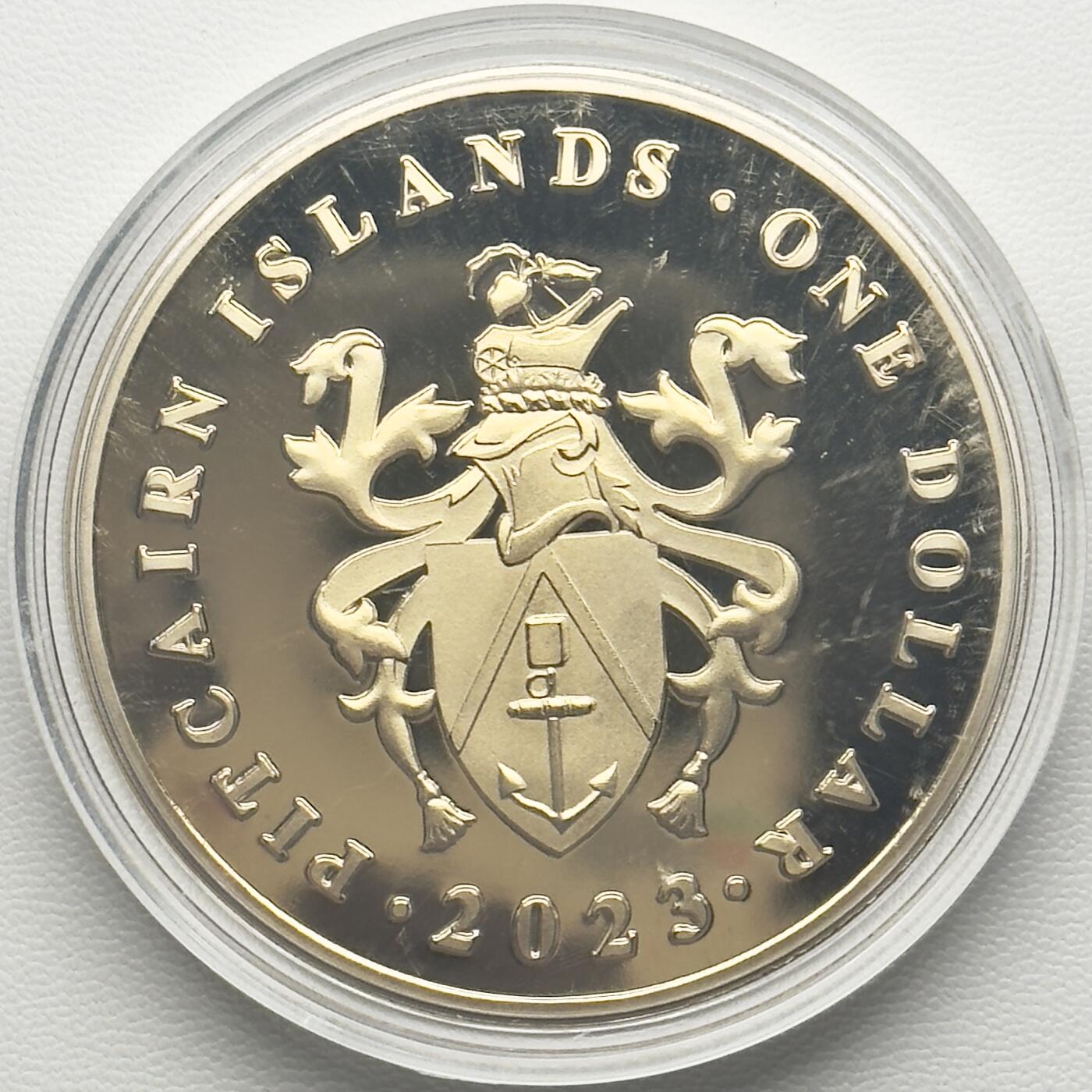 ＜小葵钱铺＞第66期·散币·银币场·满200包邮，不寄存·12月1号发货 〈50mm，45g〉皮特凯恩群岛2023年美墨战争1元镀金纪念币