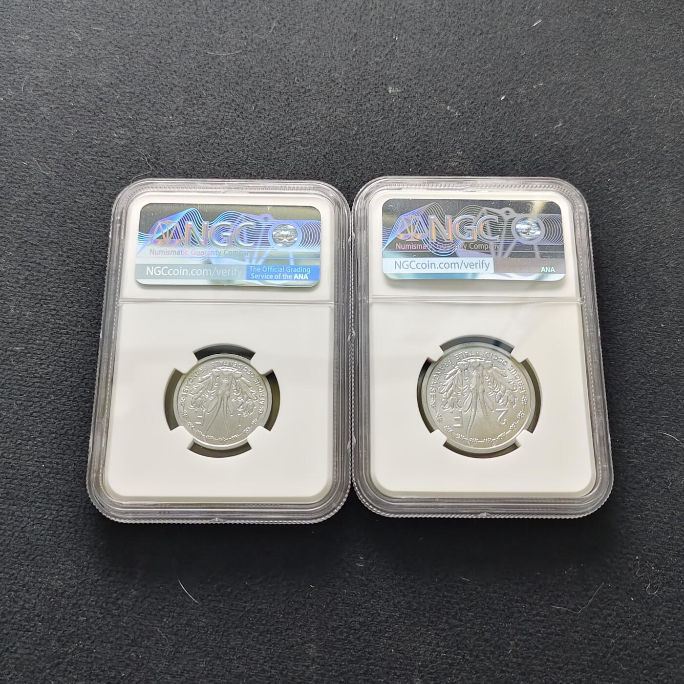 【全场包邮】纯粹捡漏拍483场（免费代拍第20场） 【收藏级】法属留尼旺1948年1-2法郎套币-NGC MS65