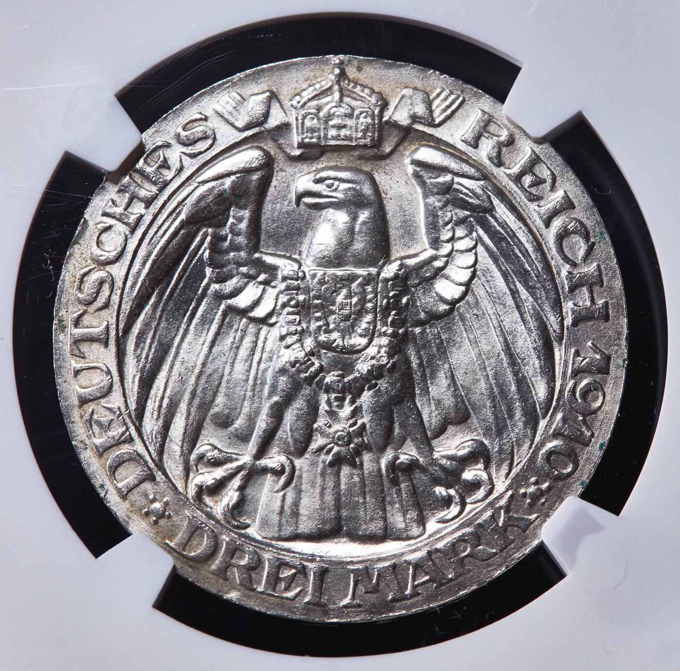 【俄甄集藏】2025年(045)12-03 星期三 晚 19:30 全场包邮 德国普鲁士1910年纪念柏林大学成立100周年3马克银币，NGC MS63，转光品相