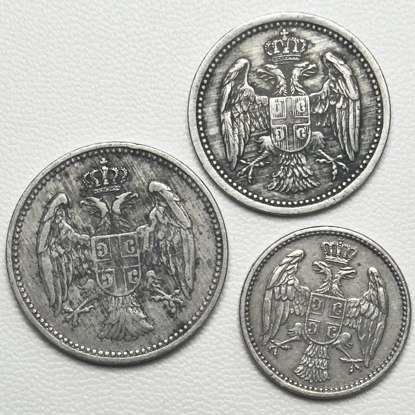 ＜小葵钱铺＞第66期·散币·银币场·满200包邮，不寄存·12月1号发货 〈维也纳铸币厂〉塞尔维亚1912年5、10、20第纳尔硬币3枚