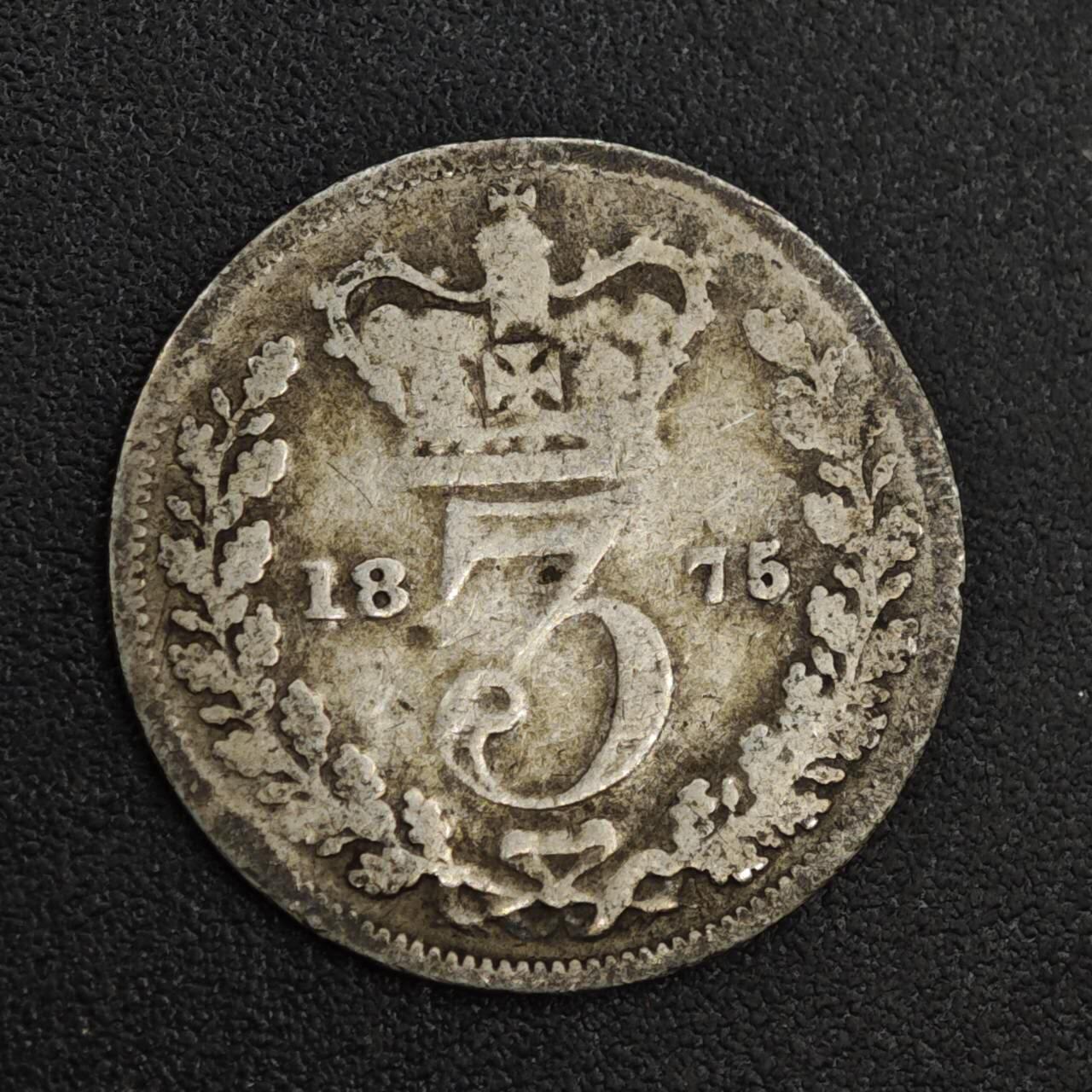 【淘币小摊】限时拍第八百一十二拍  小银币场  满百包邮可预留两周  周一统一发货  英国1875年维多利亚3便士银币