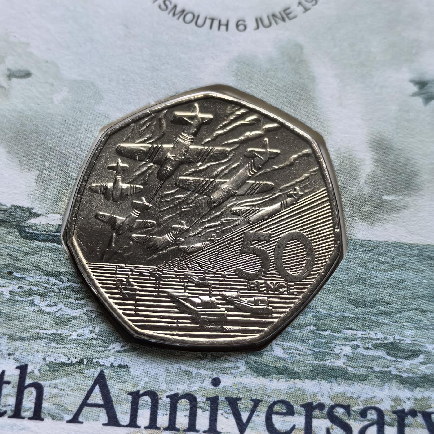 道一币馆币章第一百五十六场 邮币封 英国1994年诺曼底登陆50周年50便士纪念币